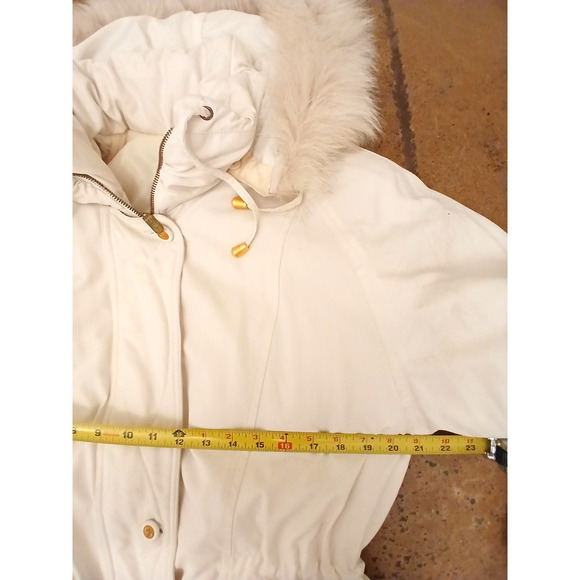 IZZI Rothschild FOX FUR Detachable Hood Parka Jacket Womens Size S Ivory Vintage - Picture 13 of 16